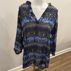 Rue21 XL Blue Elephant Print Women's Top